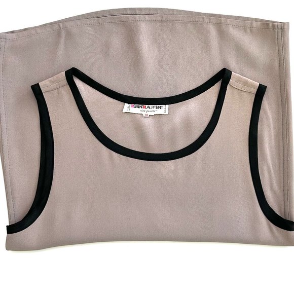 Saint Laurent Rive Gauche Two-Tone Tank in Taupe with Black Trim Size FR 38 US 6 - Picture 3 of 5